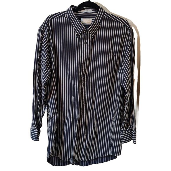 Mens Shirt Richard Bennett Size XL Button Up Navy Blue Long Sleeve Striped - Picture 1 of 6
